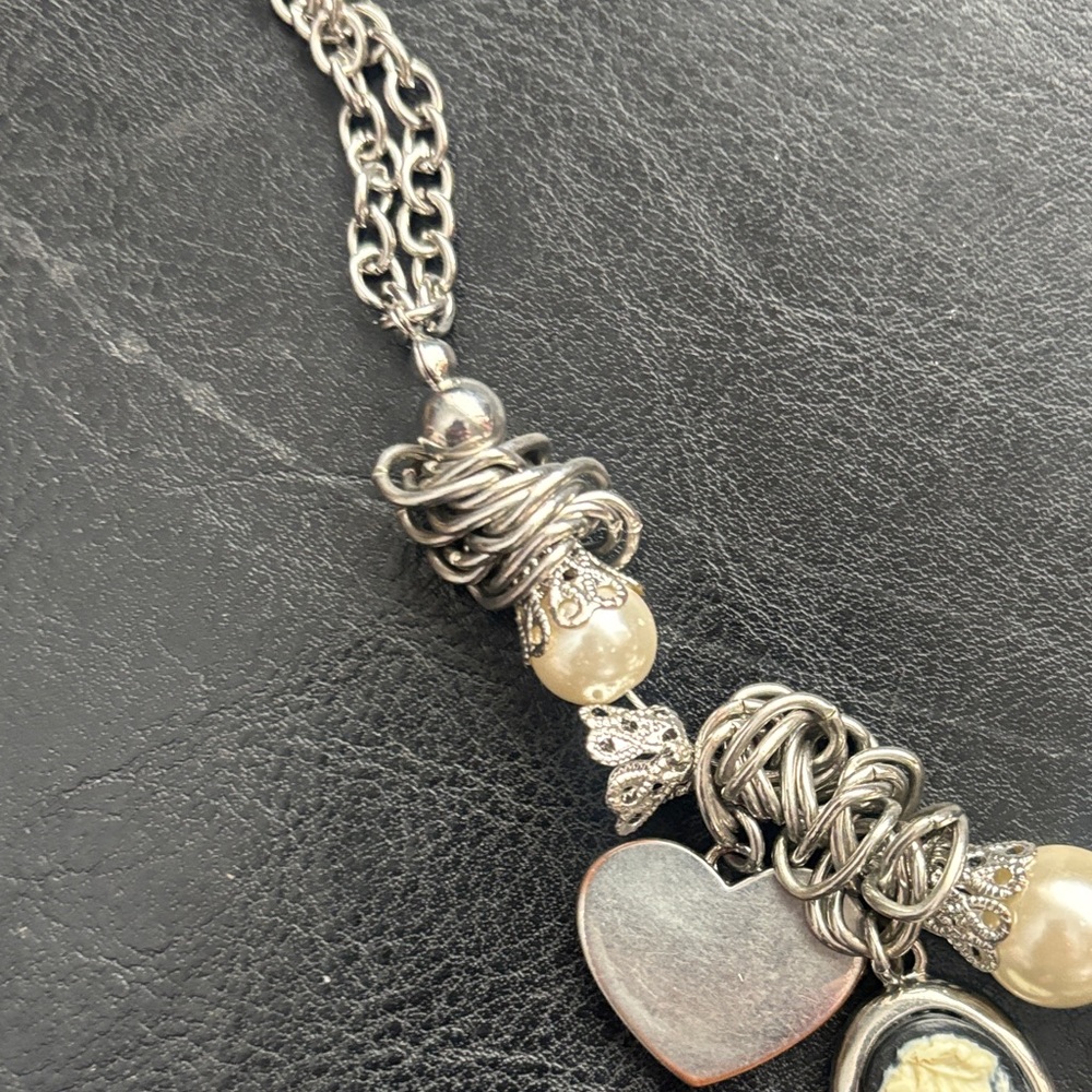 Elegant Bebe Silver Charm Statement Necklace - image 4